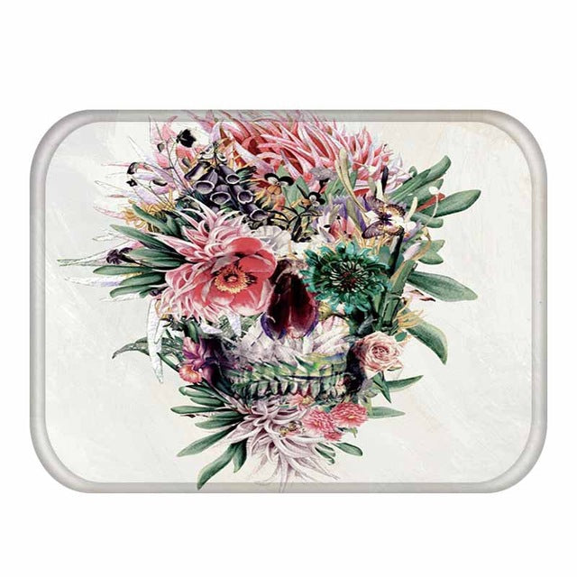 Flower Skull Pattern Anti-Slip Suede Carpet Door mat doormat Outdoor Kitchen Living room Floor Mat Rug