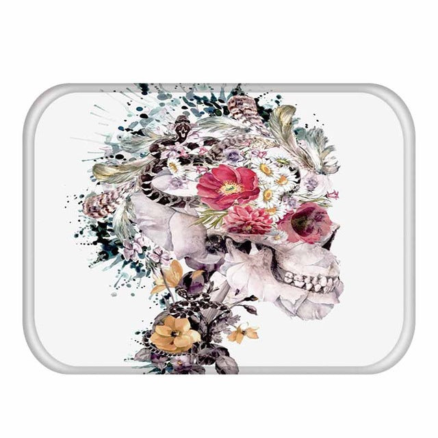 Flower Skull Pattern Anti-Slip Suede Carpet Door mat doormat Outdoor Kitchen Living room Floor Mat Rug