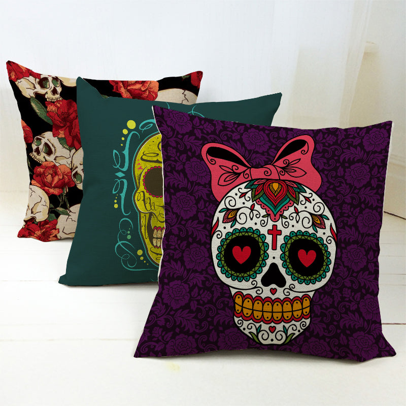New Pillowcase Halloween Skull Cushion Cover Cotton Linen Printed Throw Pillows
