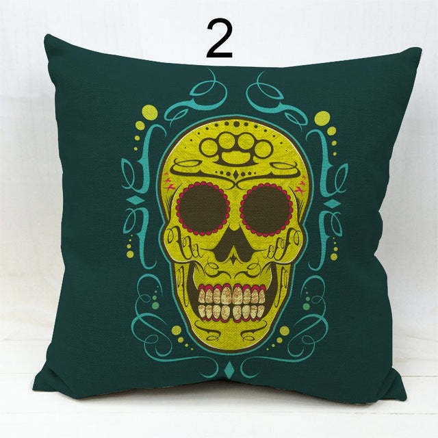 New Pillowcase Halloween Skull Cushion Cover Cotton Linen Printed Throw Pillows