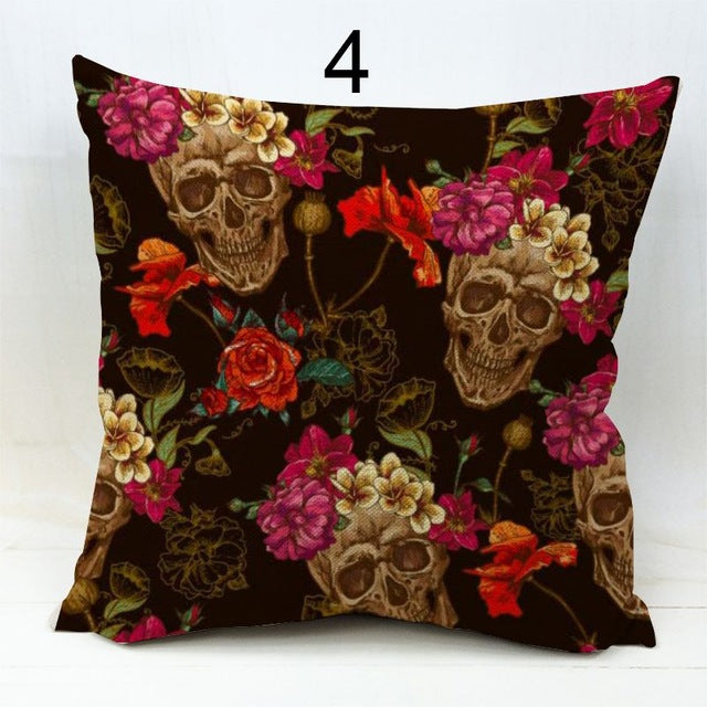 New Pillowcase Halloween Skull Cushion Cover Cotton Linen Printed Throw Pillows