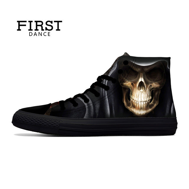 Punk Skull High Top Shoes Men Classic High Canvas Shoes Fashion 3D Street Nice Printed