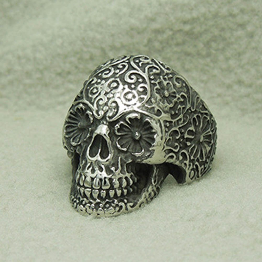 Punk Style Flower Skull Biker Ring Fashion Skeleton Jewelry