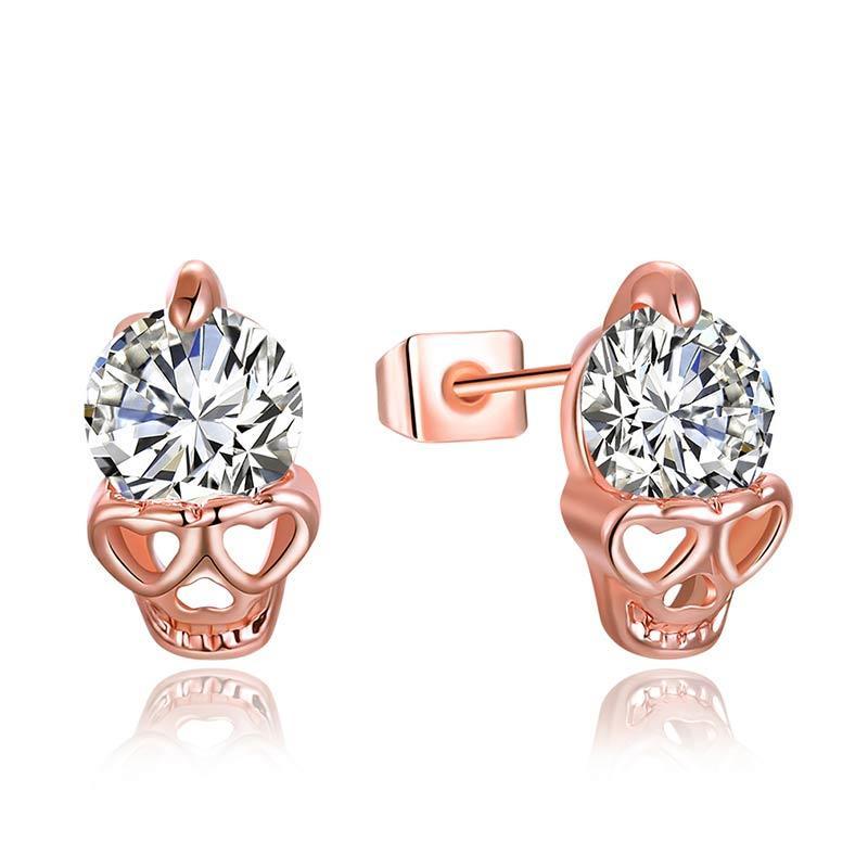 100% Cubic Zirconia CZ Brilliant Skull Heads Woman's Stud Earring Piercing