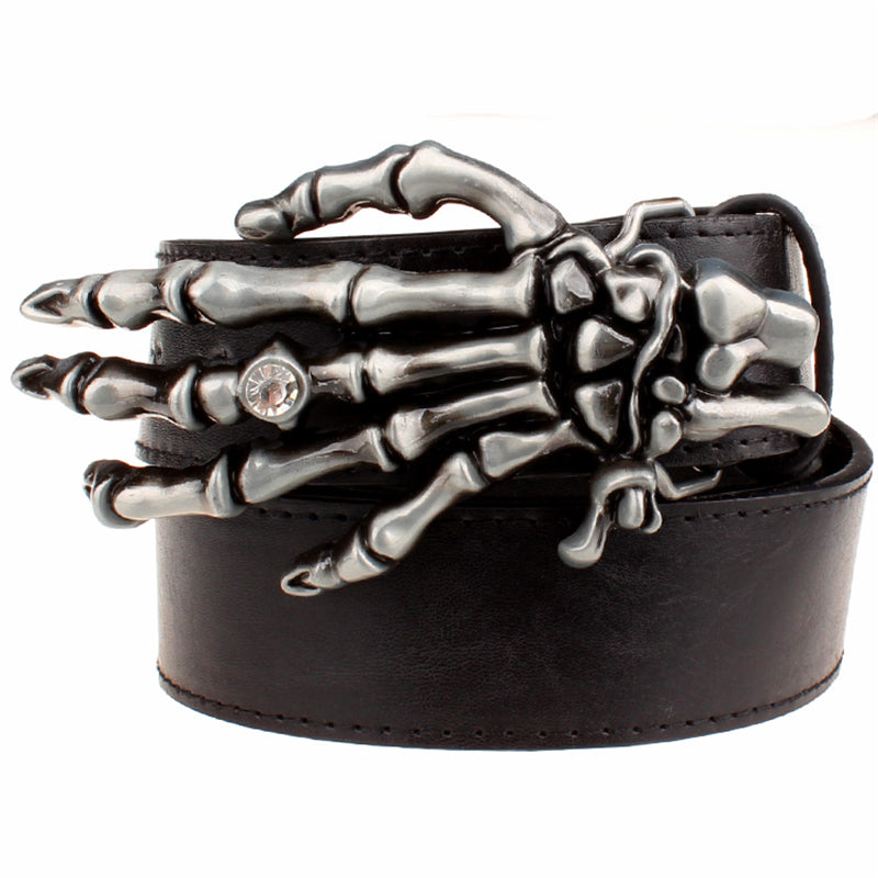 Fashion men belt skull buckle skull hand Heavy metal rock skull belt