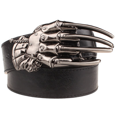 Fashion men belt skull buckle skull hand Heavy metal rock skull belt