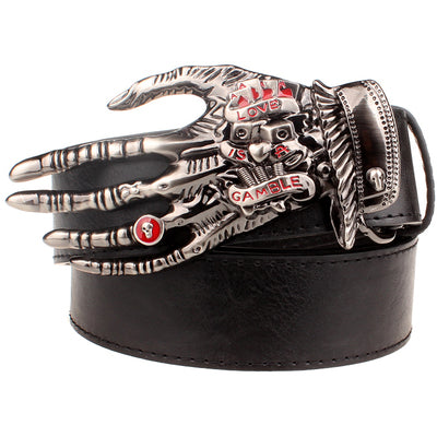 Fashion men belt skull buckle skull hand Heavy metal rock skull belt