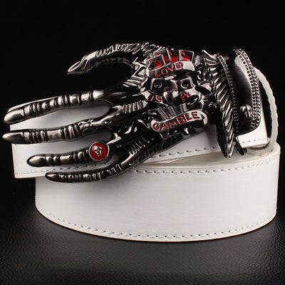 Fashion men belt skull buckle skull hand Heavy metal rock skull belt