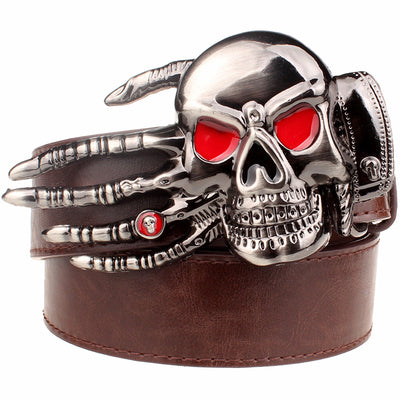 Fashion men belt skull buckle skull hand Heavy metal rock skull belt