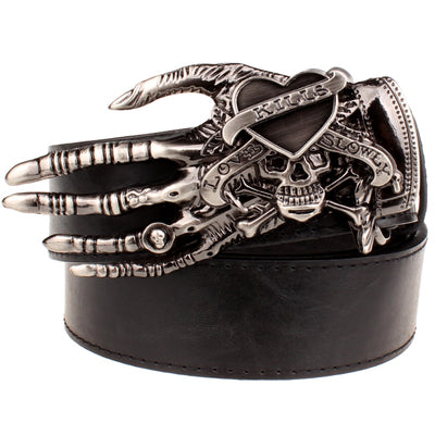 Fashion men belt skull buckle skull hand Heavy metal rock skull belt