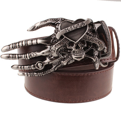 Fashion men belt skull buckle skull hand Heavy metal rock skull belt