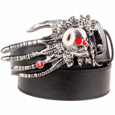 Fashion men belt skull buckle skull hand Heavy metal rock skull belt
