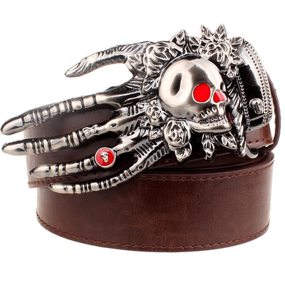 Fashion men belt skull buckle skull hand Heavy metal rock skull belt