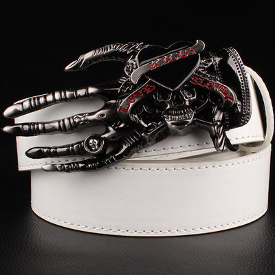 Fashion men belt skull buckle skull hand Heavy metal rock skull belt