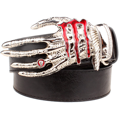 Fashion men belt skull buckle skull hand Heavy metal rock skull belt