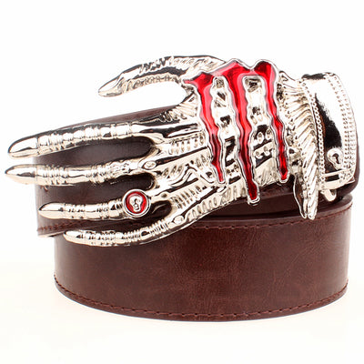 Fashion men belt skull buckle skull hand Heavy metal rock skull belt