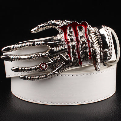 Fashion men belt skull buckle skull hand Heavy metal rock skull belt