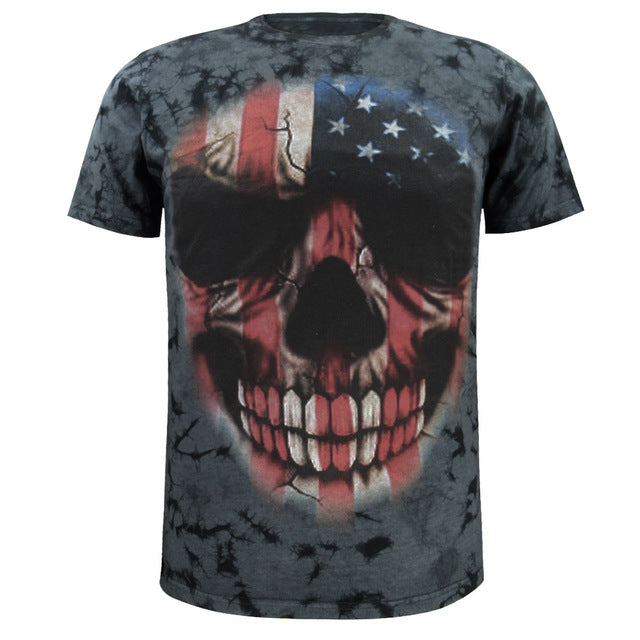 Men Skull 3D T Shirts Cotton Costume Short Sleeve Flag Printed Tops