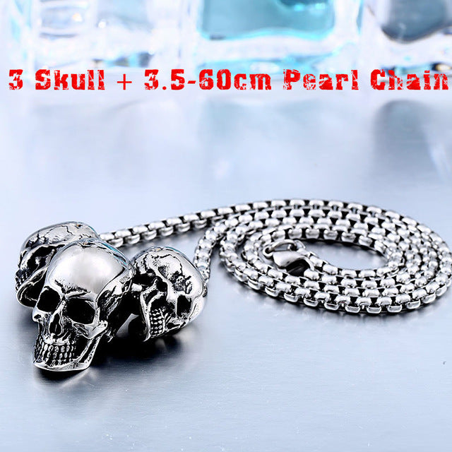 Stainless Steel  New Arrival Super Punk Skull Biker Pendant Necklace Fashion charm Jewelry