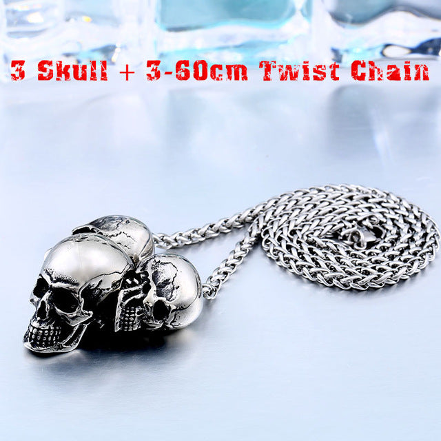 Stainless Steel  New Arrival Super Punk Skull Biker Pendant Necklace Fashion charm Jewelry