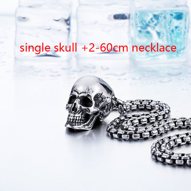 Stainless Steel  New Arrival Super Punk Skull Biker Pendant Necklace Fashion charm Jewelry