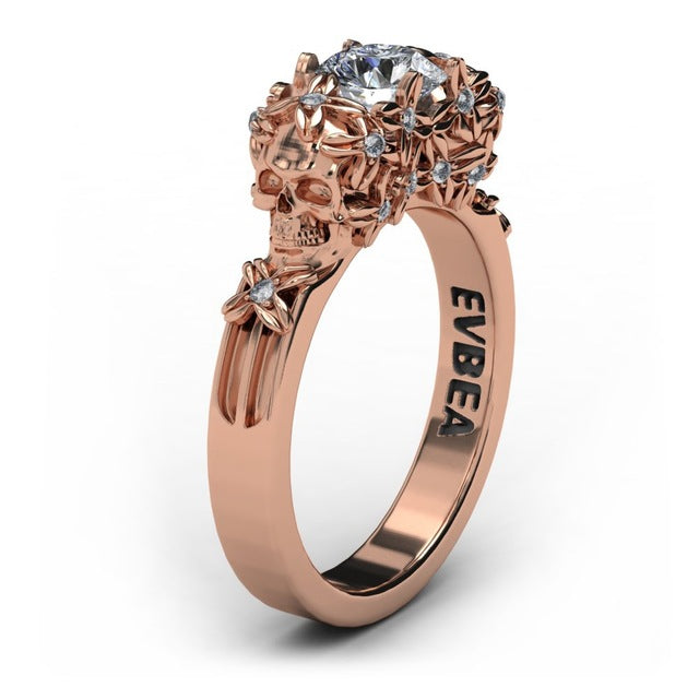 Elegant Gold Skull Zircon Ring Women Halloween Jewelry Gold Filled Engagement Wedding