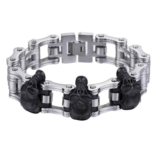 Men's Bracelet 316L Stainless Steel Biker Wristband Skulls Motorcycle Link Chain Punk Jewelry