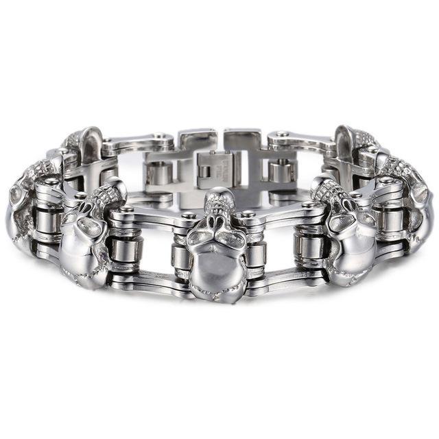 Men's Bracelet 316L Stainless Steel Biker Wristband Skulls Motorcycle Link Chain Punk Jewelry