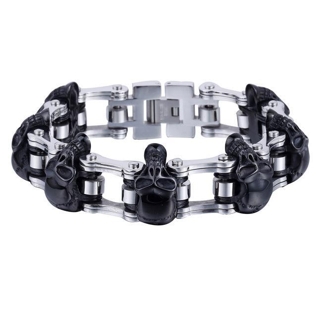 Men's Bracelet 316L Stainless Steel Biker Wristband Skulls Motorcycle Link Chain Punk Jewelry