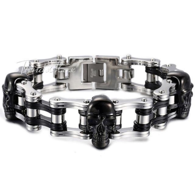 Men's Bracelet 316L Stainless Steel Biker Wristband Skulls Motorcycle Link Chain Punk Jewelry