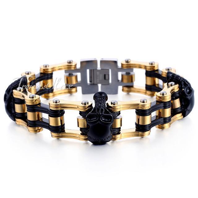Men's Bracelet 316L Stainless Steel Biker Wristband Skulls Motorcycle Link Chain Punk Jewelry