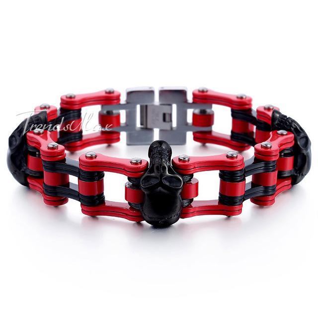 Men's Bracelet 316L Stainless Steel Biker Wristband Skulls Motorcycle Link Chain Punk Jewelry