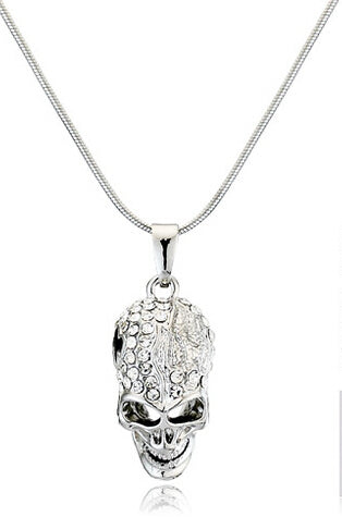 Rhinestones top quality cool Czech shiny Skull pendant Necklace punk hiphop rock Fashion jewelry