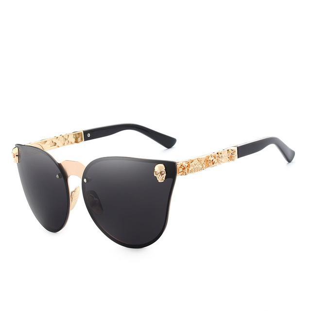 Sunglasses Women Brand Design Skull Metal Temple Sun glasses Gold Eyewear Accessories