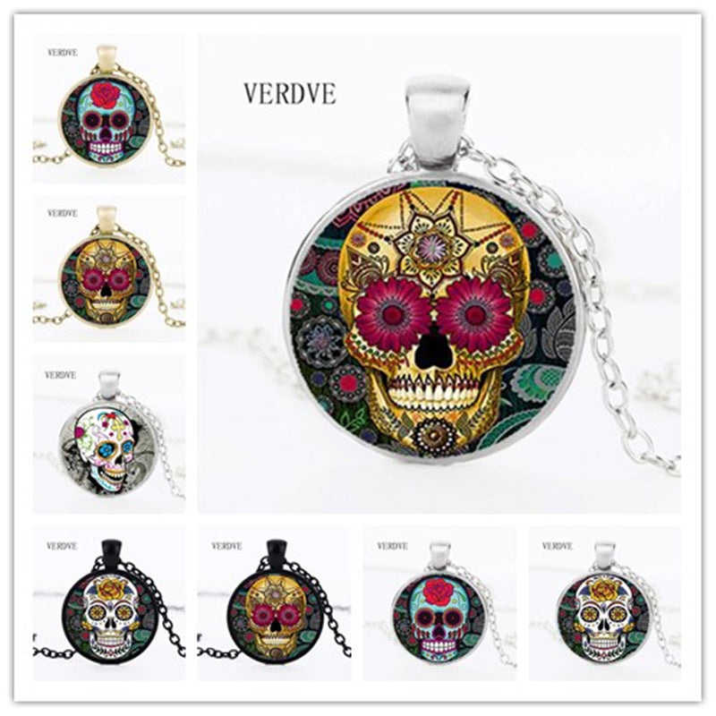 Hot Fashion Classic Mexican Sugar Skull Pendant Necklace Silver Color Chain Day Dead