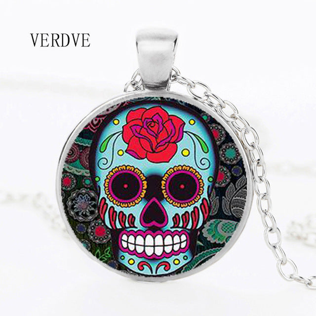 Hot Fashion Classic Mexican Sugar Skull Pendant Necklace Silver Color Chain Day Dead