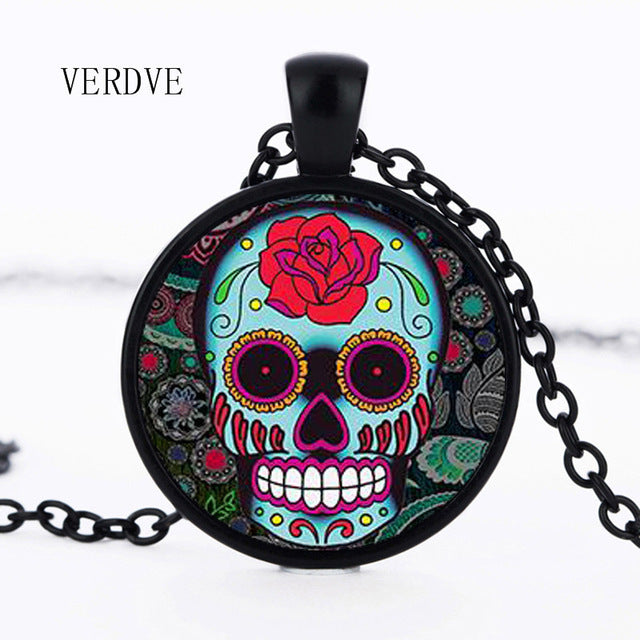 Hot Fashion Classic Mexican Sugar Skull Pendant Necklace Silver Color Chain Day Dead