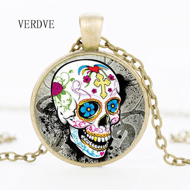 Hot Fashion Classic Mexican Sugar Skull Pendant Necklace Silver Color Chain Day Dead