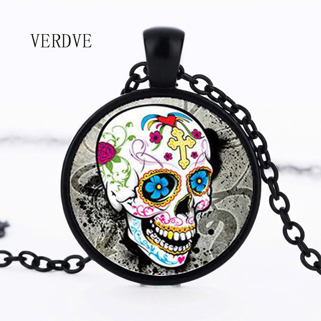 Hot Fashion Classic Mexican Sugar Skull Pendant Necklace Silver Color Chain Day Dead