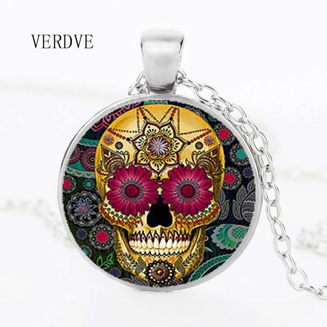 Hot Fashion Classic Mexican Sugar Skull Pendant Necklace Silver Color Chain Day Dead