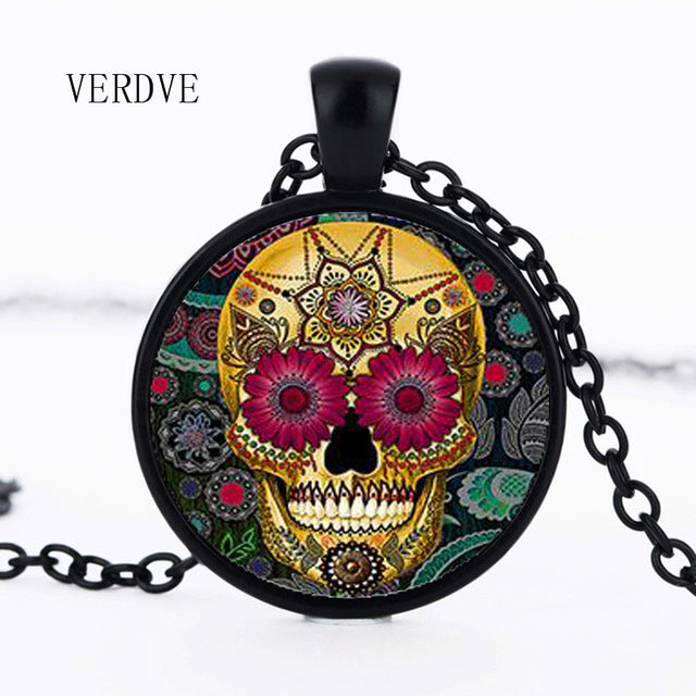 Hot Fashion Classic Mexican Sugar Skull Pendant Necklace Silver Color Chain Day Dead