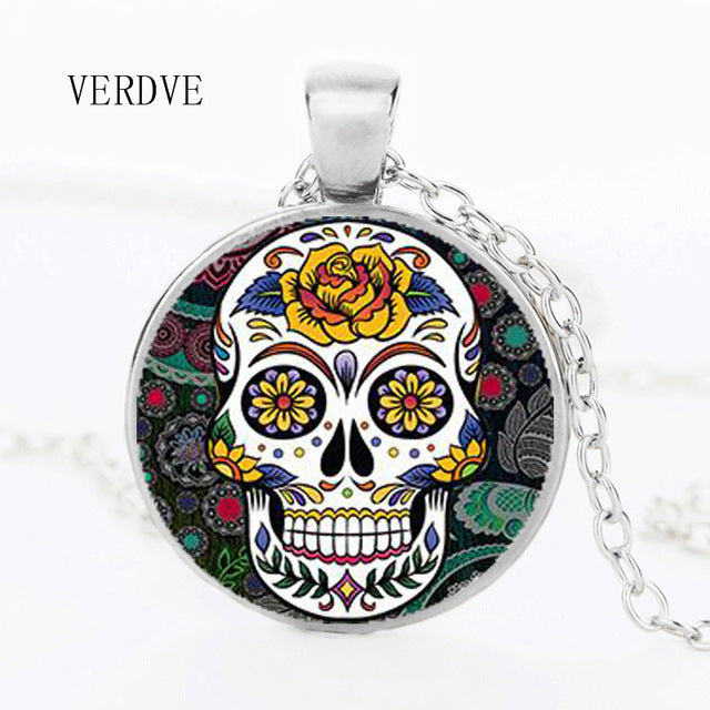 Hot Fashion Classic Mexican Sugar Skull Pendant Necklace Silver Color Chain Day Dead