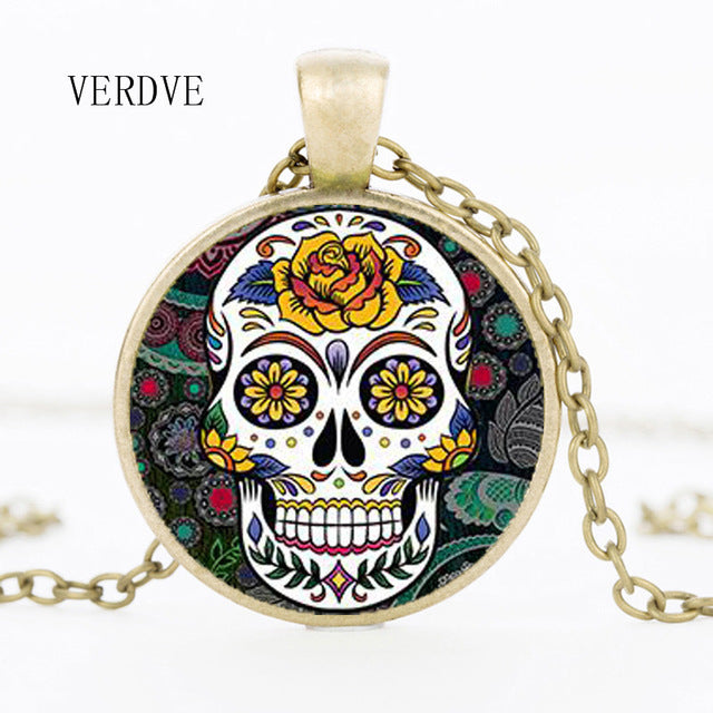 Hot Fashion Classic Mexican Sugar Skull Pendant Necklace Silver Color Chain Day Dead