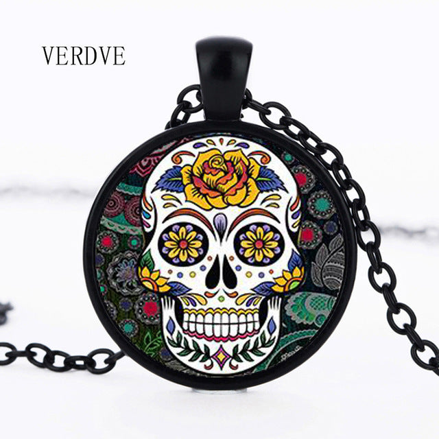 Hot Fashion Classic Mexican Sugar Skull Pendant Necklace Silver Color Chain Day Dead