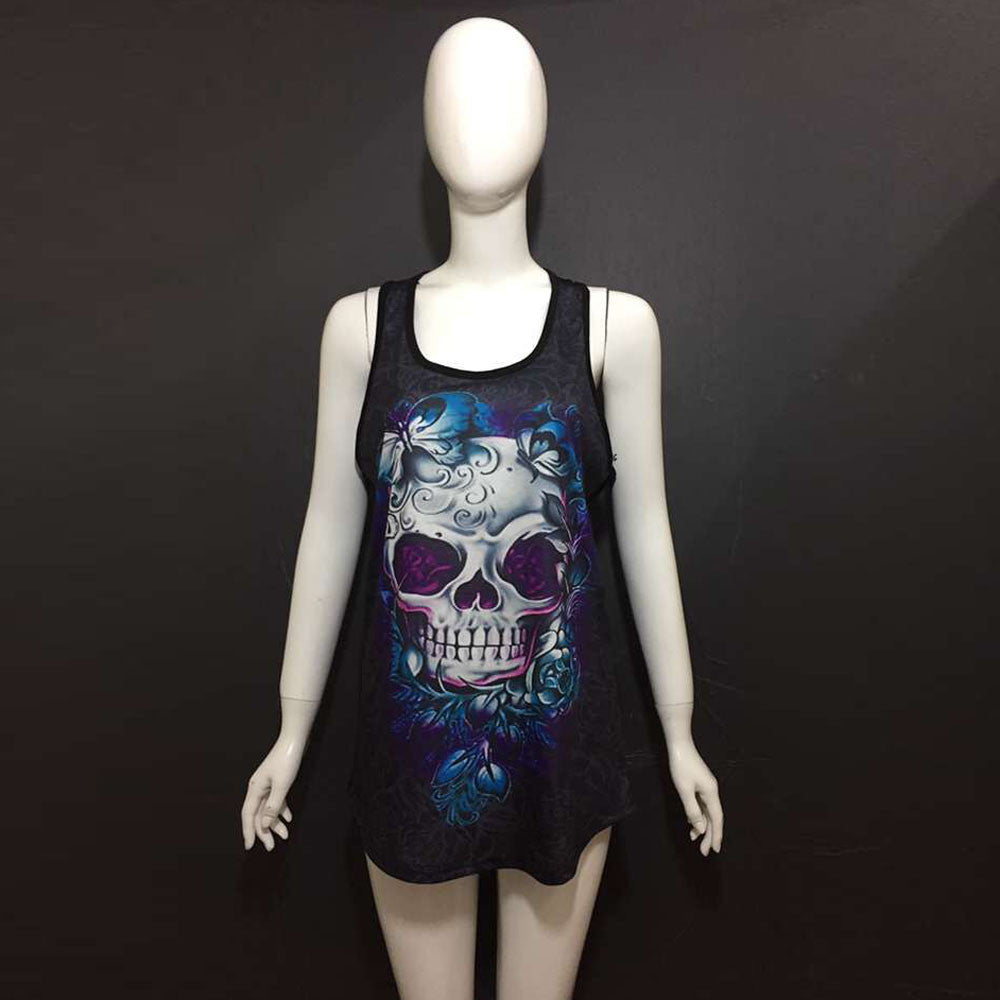 Womens Tank Tops Cool Vest Casual Back Hollow Out Vest Purple Butterfly Skull Printing Summer