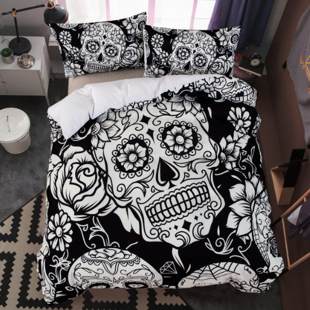 Sugar skull skeleton black death's-head design twin king queen double bedclothes