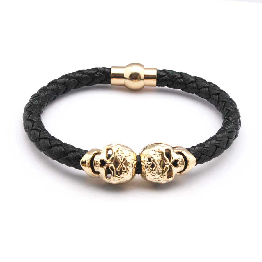 Hot Selling Fashion Braided Leather Bracelets Gold Skull Bracelet Punk Wrap Bracelet