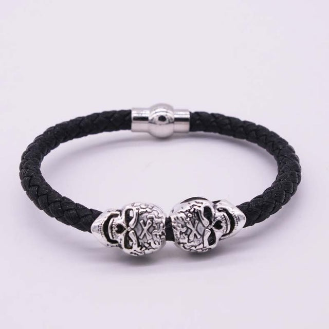 Hot Selling Fashion Braided Leather Bracelets Gold Skull Bracelet Punk Wrap Bracelet