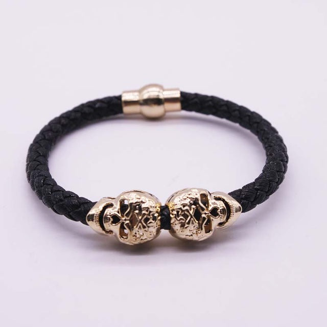 Hot Selling Fashion Braided Leather Bracelets Gold Skull Bracelet Punk Wrap Bracelet