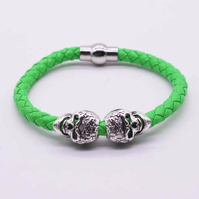 Hot Selling Fashion Braided Leather Bracelets Gold Skull Bracelet Punk Wrap Bracelet